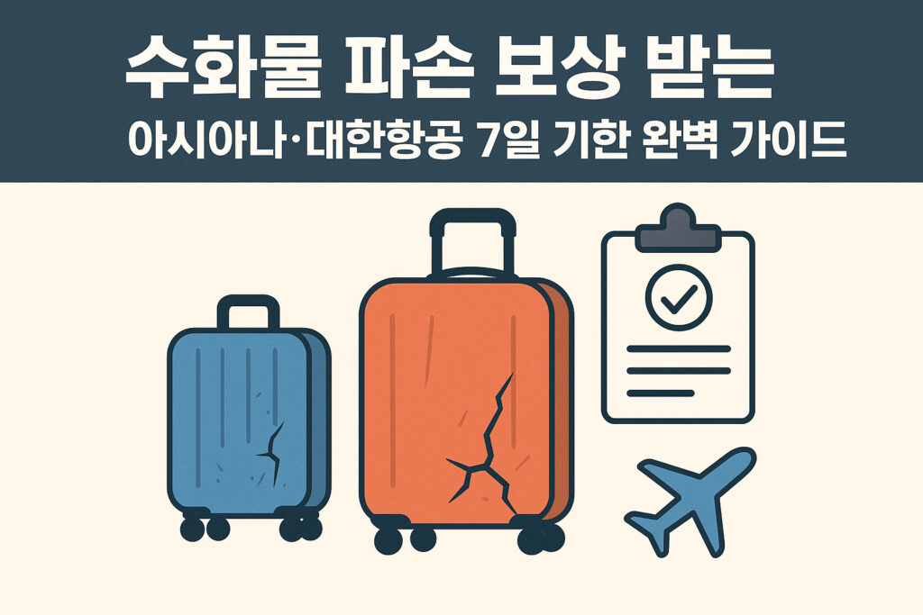 수화물 파손 보상 방법 안내 그래픽 — 아시아나항공, 대한항공 7일 이내 신청 기한 및 절차 가이드