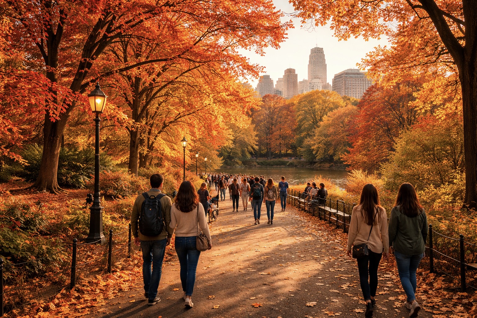 Central Park fall foliage Central Park autumn fall foliage walking path NYC