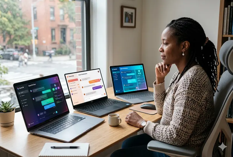 Claude ChatGPT Gemini AI 도구 비교 화면을 보는 블로거