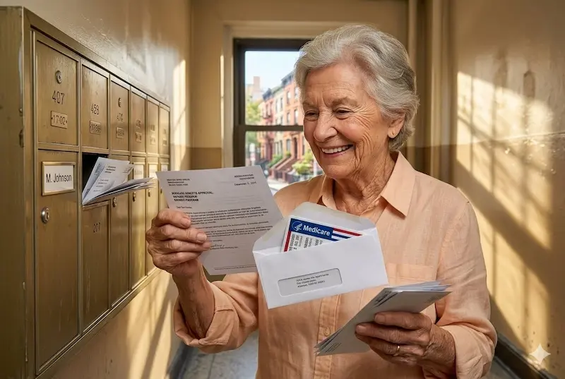 Senior woman receiving Medicare Savings Program approval letter in NYC