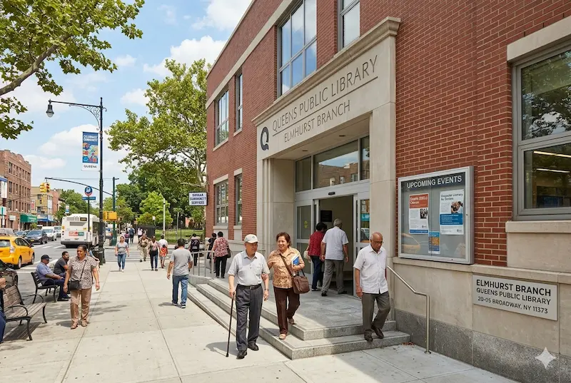 queens-public-library-exterior-busy-day